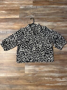 Button-Down Black & Cream Leopard Print Blouse
